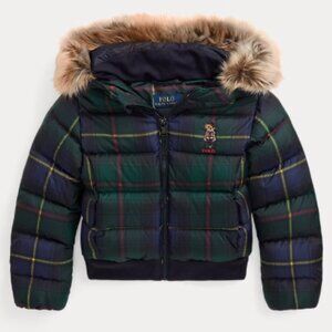 Ralph Lauren Polo Bear Plaid Down Jacket 2T Water Resistant Festive Coat